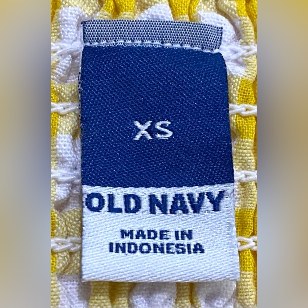 Old Navy Womens XS Yellow White Gingham Check Puff Sleeve Babydoll Dress Preppy - Picture 10 of 12